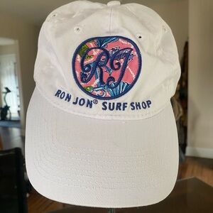 White Ron Jon Ball Cap with Tropical Embroidery
